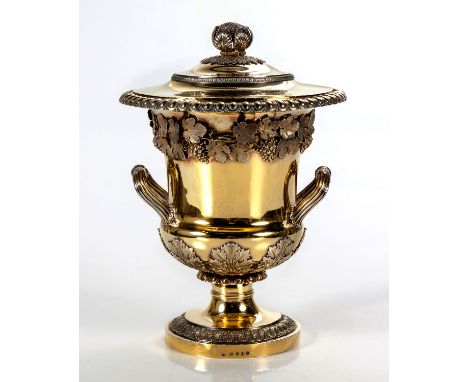 AND RUNDELL, LONDON 1811Campana-shaped, the cover surmounted with a bud finial, gadrooned rim, the sides applied with fruitin