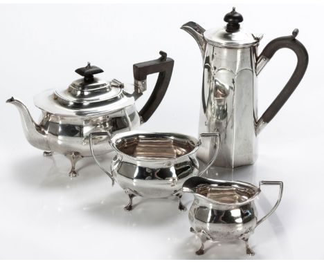 Comprising: a teapot, hot water pot, sugar bowl and a milk jug, the teapot and hot water pot with leaf-capped ebonised handle