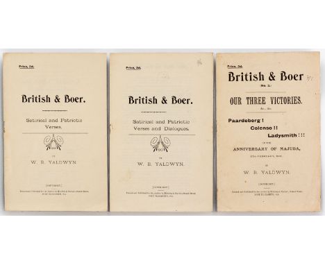 W B Yaldwin Port Elizabeth: Mitchley & Sinclair, c1900 BRITISH & BOER [NO.1]: SATIRICAL AND PATRIOTIC VERSES 8vo pamphlet, 6 