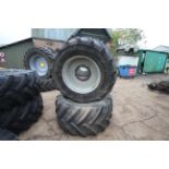 Pair of Michelin XBIB 10-stud 710/55R30 Massey Ferguson wheels and tyres. Matches with lot 4. V