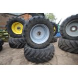 Pair of Trelleborg TM800 8-stud 650/65R42 Massey Ferguson wheels and tyres. V