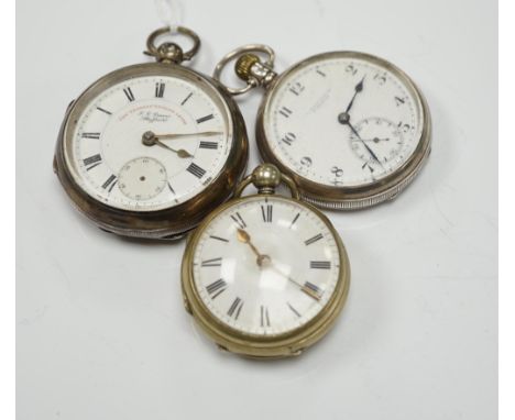 A Georgian gilt metal pair cased pocket watch (lacking outer case) by Masters of Piccadilly, with Roman dial, together with t