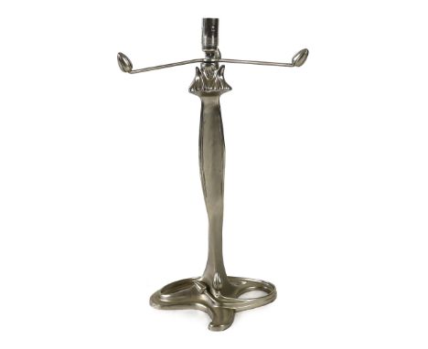 An Art Nouveau style table lamp in Matt, chrome finish, without shade, 47.5cm high