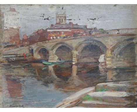 Alexander Ignatius Roche RSA (Scottish, 1861-1921), oil on board, ‘Worcester Bridge’, signed, with Aitken Dott &amp; Son, Edi