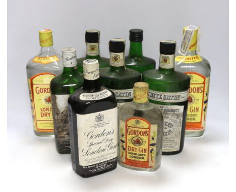 Eight and a half bottles of gin; Gordons, White Satin and Burnetts