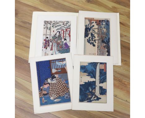 A folio of Japanese woodblock prints, including examples after Utagawa Kunisada and Utagawa Kunisada II, mounted, unframed, 3