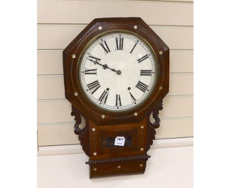 A 19th century American rosewood wall clock with abalone inlay, 67cm high