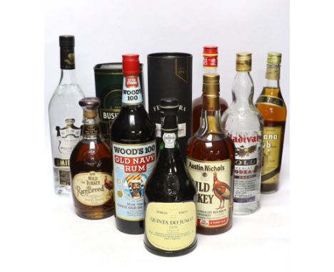 Ten bottles of assorted spirits including vodka and Rum