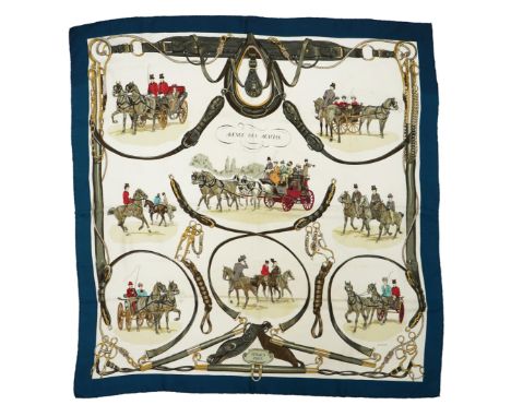 A Hermès Avenue Des Acacias silk scarf, by artist Philippe Ledoux, first issued in 1964 with original box, 90cm x 90cm