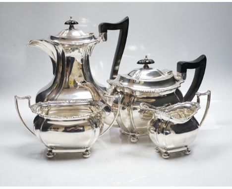 A George V silver four piece tea and coffee service, John Round, Sheffield, 1934/36, gross 63.7oz.