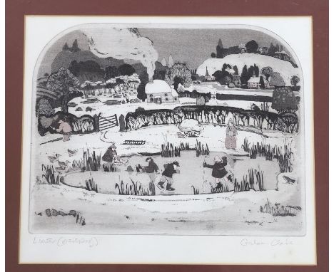 Graham Clarke (b.1941), artist's proof colour etching, ‘Winter’, signed in pencil, 31 x 36cm