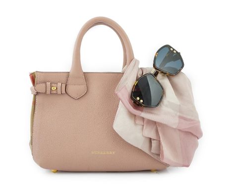 A pink Burberry small banner tote, a pink, white and silver tartan silk scarf and a pair of Dior tortoiseshell sunglasses, Co