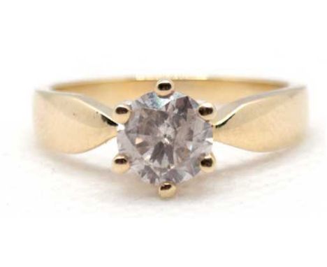 Brillant-Ring, 585er GG, besetzt mit Solitär von 1,004 ct., Piqué 1, Weiß, in Krappenfassung, Ges-Gew. 4,4 g, RG 54, dabei Ex