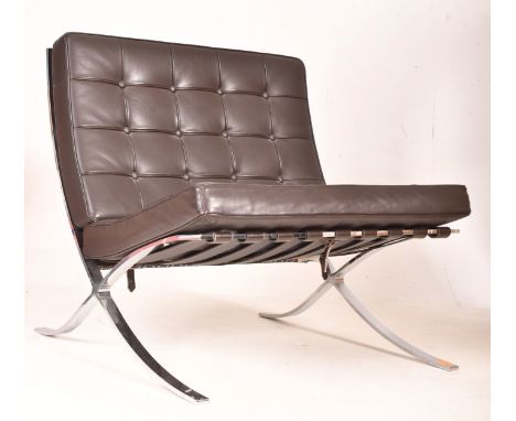 After Mies van der Rohe - " Barcelona " - a contemporary black leatherette &amp; chrome Barcelona style lounge easy chair. Th