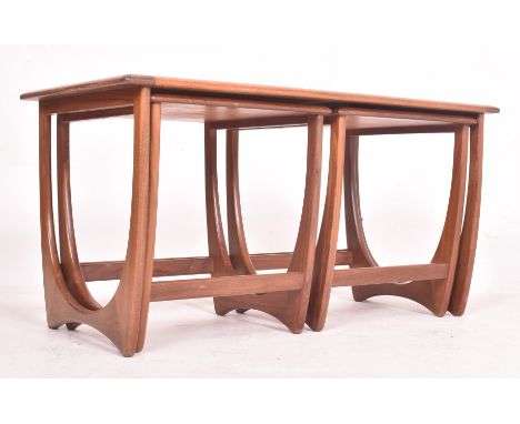 G Plan - Fresco Range - a vintage mid century circa 1960s long john nest of three teak coffee tables. The coffee table nest c
