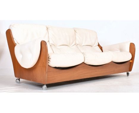 Victor B. Wilkins for G Plan - a retro 20th century British modern design teak framed three seater sofa settee. The saddle ba