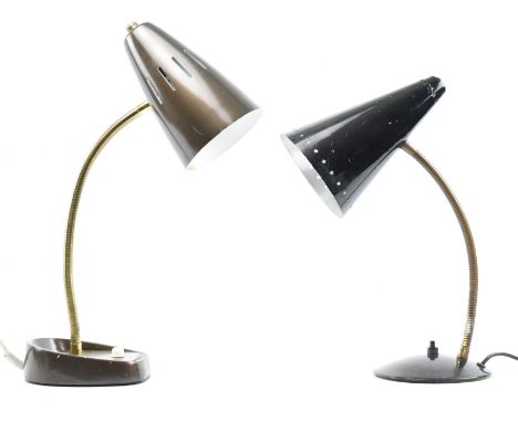 Two vintage mid 20th century table / desk lamp lights. The lot includes a Pifco model 971 finished in metallic brown. Togethe