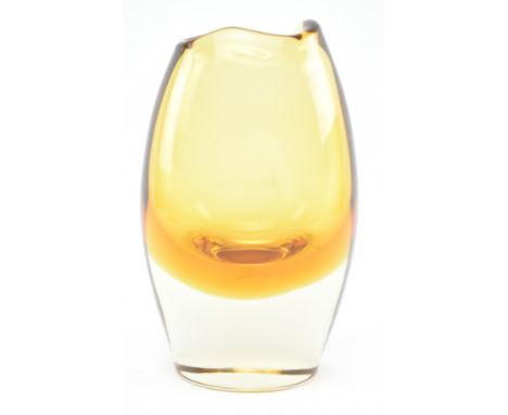Attributed to Flavio Poli for Murano - a vintage mid century 1960s glass vase cetrepiece. Amber coloured glass cased in clear