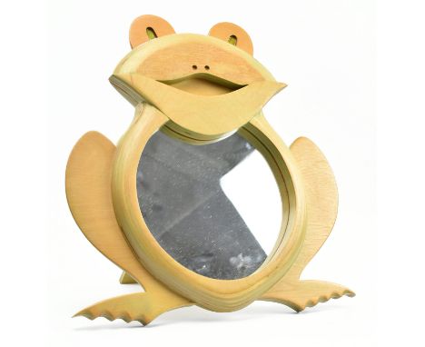 Frankie Martin - a late 20th century handcrafted wooden mirror in the form of a frog. Easel back supported with a central mir