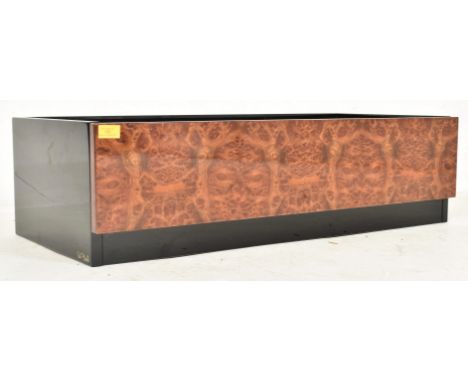 Paul Michel - a retro French designer 1970s laqcuered burr walnut and ebonized planter. The planter of low rectangular form r