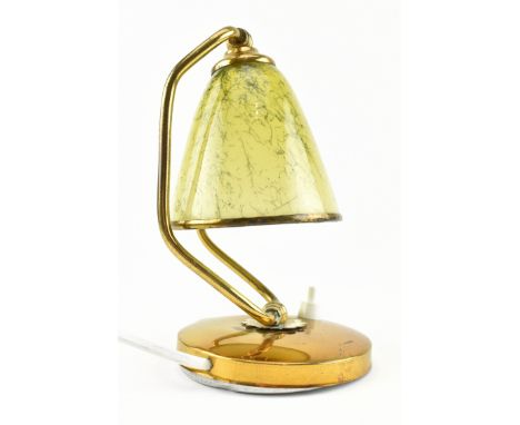 A small Art Deco 20th century circa 1930s mottled glass &amp; gilt brass desk bedside table lamp. The lamp having an articula