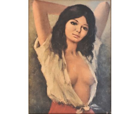 After Joseph Henry Lynch (Born 1911 -1989) - a retro mid 20th century erotic portrait painting print on board depicting the l
