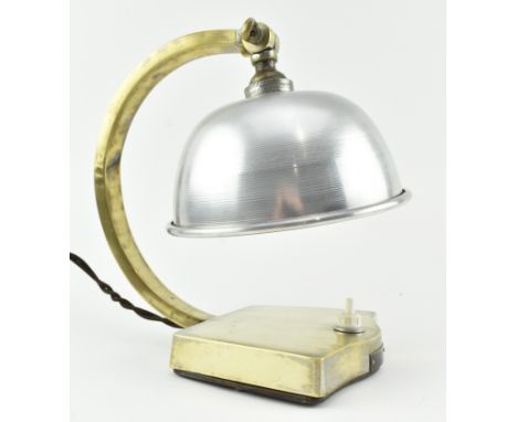 A Shanghai early 20th century circa 1930s brass &amp; chrome metal industrial desk table lamp. The lamp light having an adjus