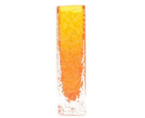 Geoffrey Baxter for Whitefriars - Nailhead Vase in Tangerine - a vintage mid century 1970s Textured Range glass vase in tange