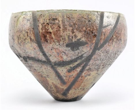 A vinatge 20th century studio art pottery lustre &amp; salt glazed ceramic vase stamped W S. The vase of circular tapered sha