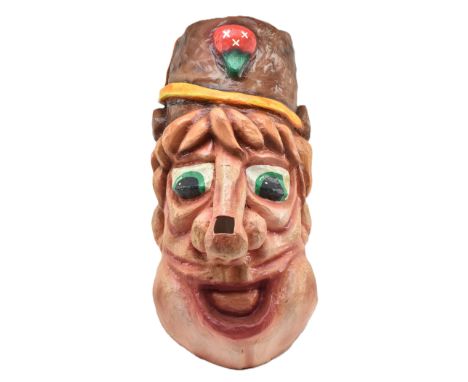 A vintage Dutch polychrome painted papier mache carnival / pantomime costume head. The head grotesque in style, featuring han