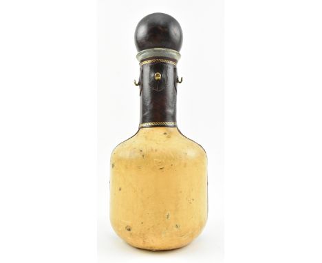 An Italian vintage 20th century leather bound &amp; glass crest decanter bottle. The decanter having a spherical stopper over
