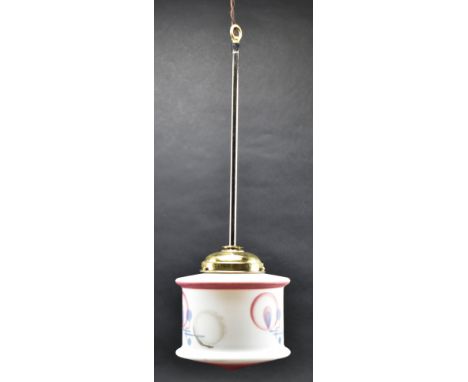A believed Bauhaus of Czechoslovakia early 20th century circa 1930s transfer printed ceramic &amp; metal pendant ceiling ligh