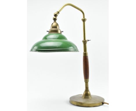 A vintage mid 20th century circa 1940s brass &amp; green enamel Ministry desk table lamp light. The ministerial lamp having a