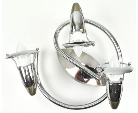 An Italian vintage late 20th century circa 1980s Space Age inspired three-spot ceiling light. The light having an almond-shap