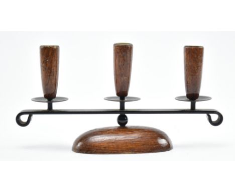 Danish Modern Design - a vintage mid century circa 1970s lacquered teak wood and cast iron centrepiece candlestick. The candl
