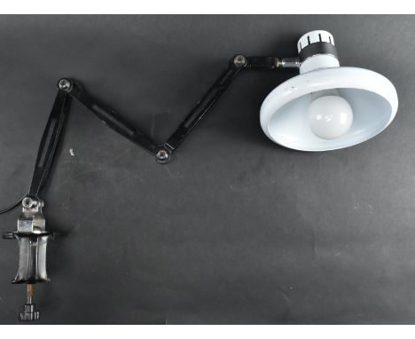 A retro mid 20th century circa 1960s / 70s enamelled &amp; painted metal articulated industrial work lamp light. The lamp hav