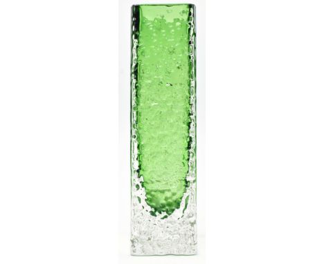 Geoffrey Baxter for Whitefriars - Nailhead Vase in Meadow Green - a vintage mid century 1970s Textured Range glass vase in me