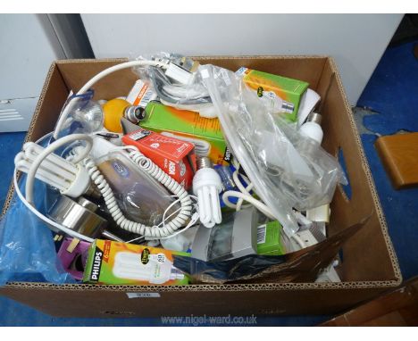A quantity of light bulbs, telephone etc.