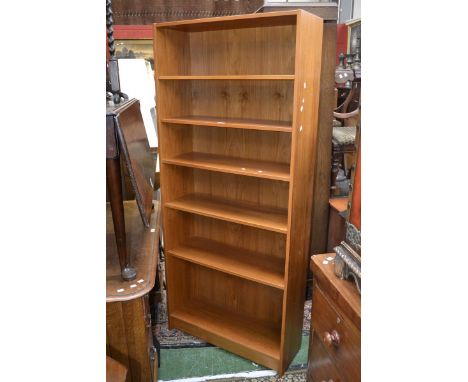 A Domino Mobler retro teak floor standing six shelf bookcase. 183cm high x 79.5cm wide.