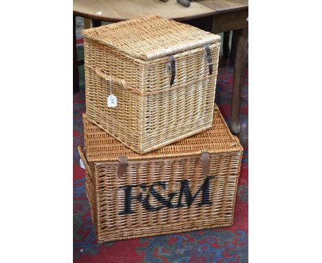A 20th century Fortnum & Mason wicker hamper; another smaller (2)