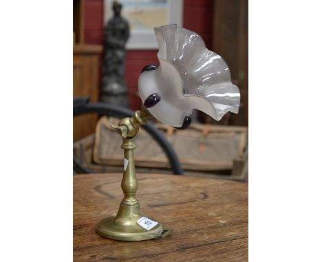 A brass gimble light, with Art Nouveau shade