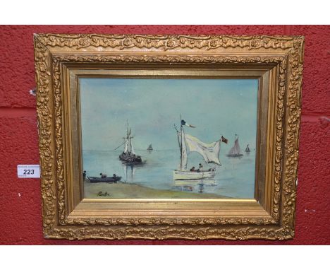 French school, Boats at sea, indistinctly signed, oil on panel