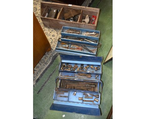 Three toolboxes, engineering and mechanics tools, etc.