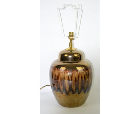 Poole pottery lamp in gold and brown drip glaze,.  