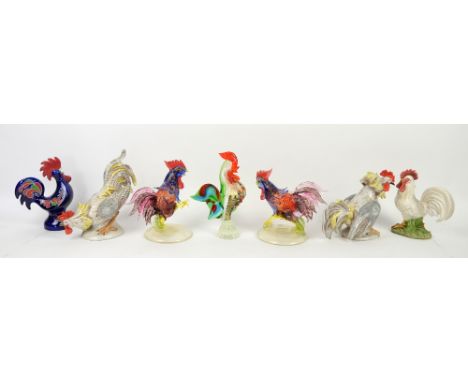 Goebel and Murano cockerels and two marked as GDR (7 in lot).  