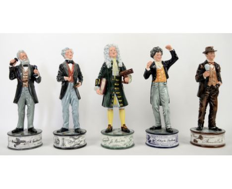 Five Royal Doulton limited edition Pioneers Collection figures  including Sir Isaac Newton (HN5051), Alexandra Graham Bell (H