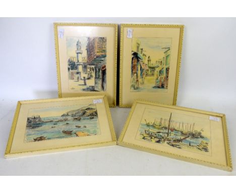 Four pen and ink middle eastern scenes by K Orrayed, 1960s and 70s (4 in lot).  