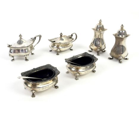 Early 20th century silver and silver-gilt footed bowl, a silver cruet set and an Elkington &amp; Co. silver-plated three piec