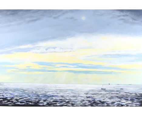 Sandra Francis (British). 'Silhouettes of Shipping in Early Morning Light'. Acrylic on canvas. 2019. 61 x 91.5cm. Sandra Fran