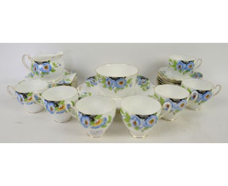 Grafton tea service decorated with blue flowers,.  